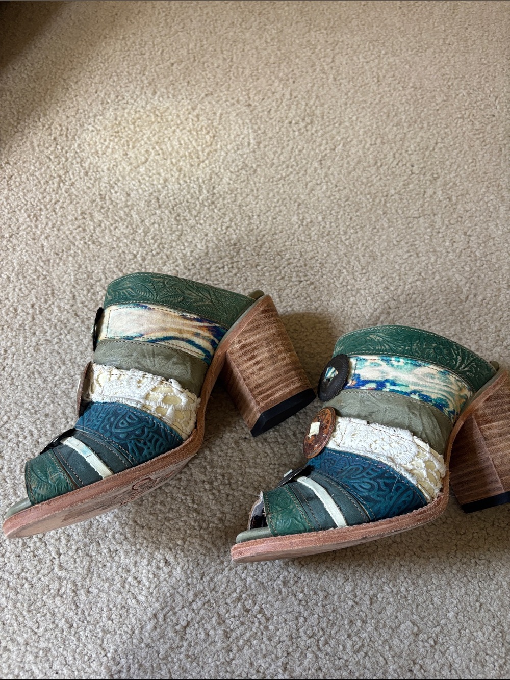 Freebird by Steven Teal Green Multi Leather Slide Sandals Buddha - Picture 4 of 5